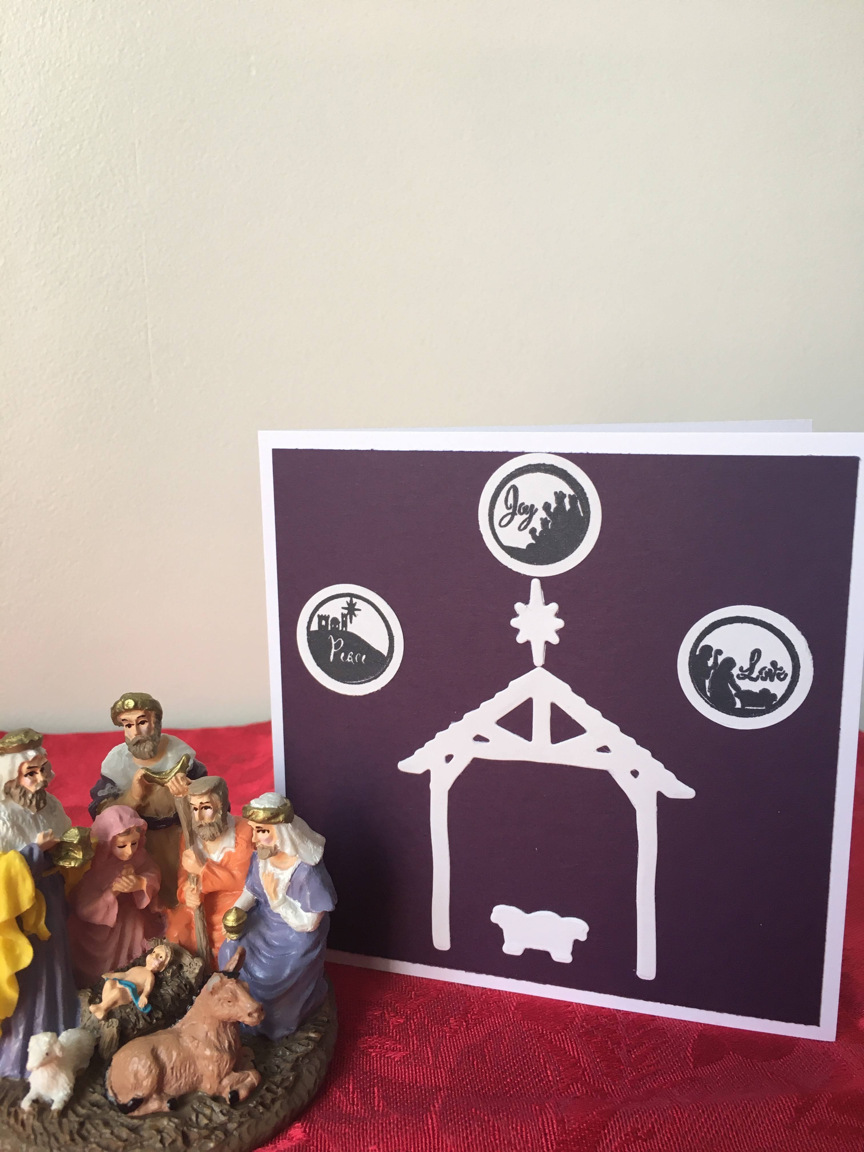 Peace Joy Love Manger Card